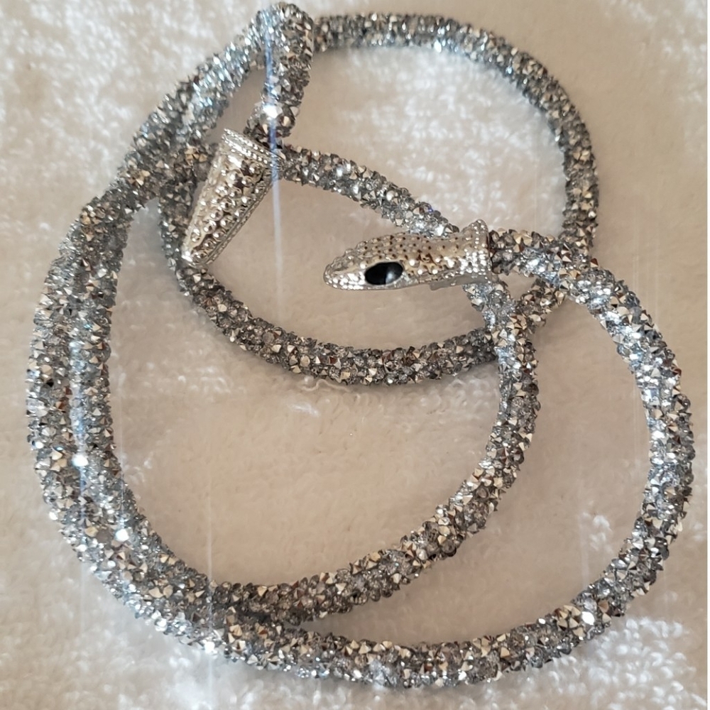Y2K Silvertone Sparkly Snake Choker Wraparound Boho Fashion Trendy Necklace NEW - Picture 8 of 12